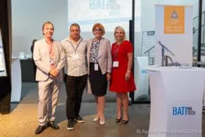 Dominique Dubuc, président et fondateur, Archidata, Francis Bissonnette, Batimatech et Sim5, Manon Desmarais, Vice-Présidente, Membership et Immobilier, Anges Québec, Denise Cadieux,directrice communication marketing, Archidata immophoto - concours batimatech 2018 - 1201 boul st-laurent - mo