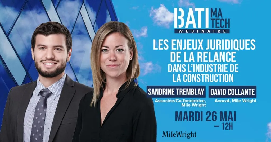 David Collante avocat, - Sandrine Tremblay, Associée, Co-fondatrice, Mile Wright webinaire12_relance_postFBavecdate